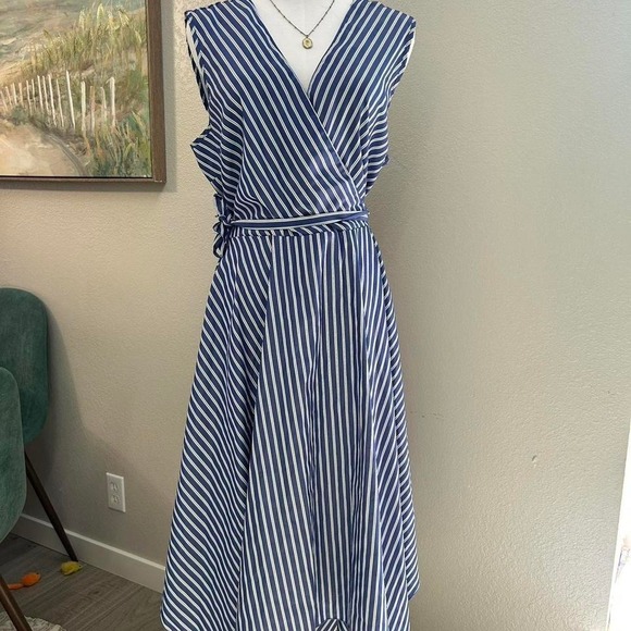 Dresses & Skirts - Blue White Striped Wrap Dress Handkerchief Hem - Size XL